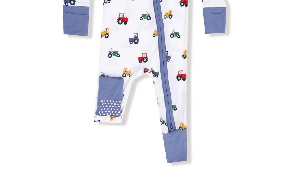 NEW ANGEL DEAR boys two way zipper romper in mini tractors